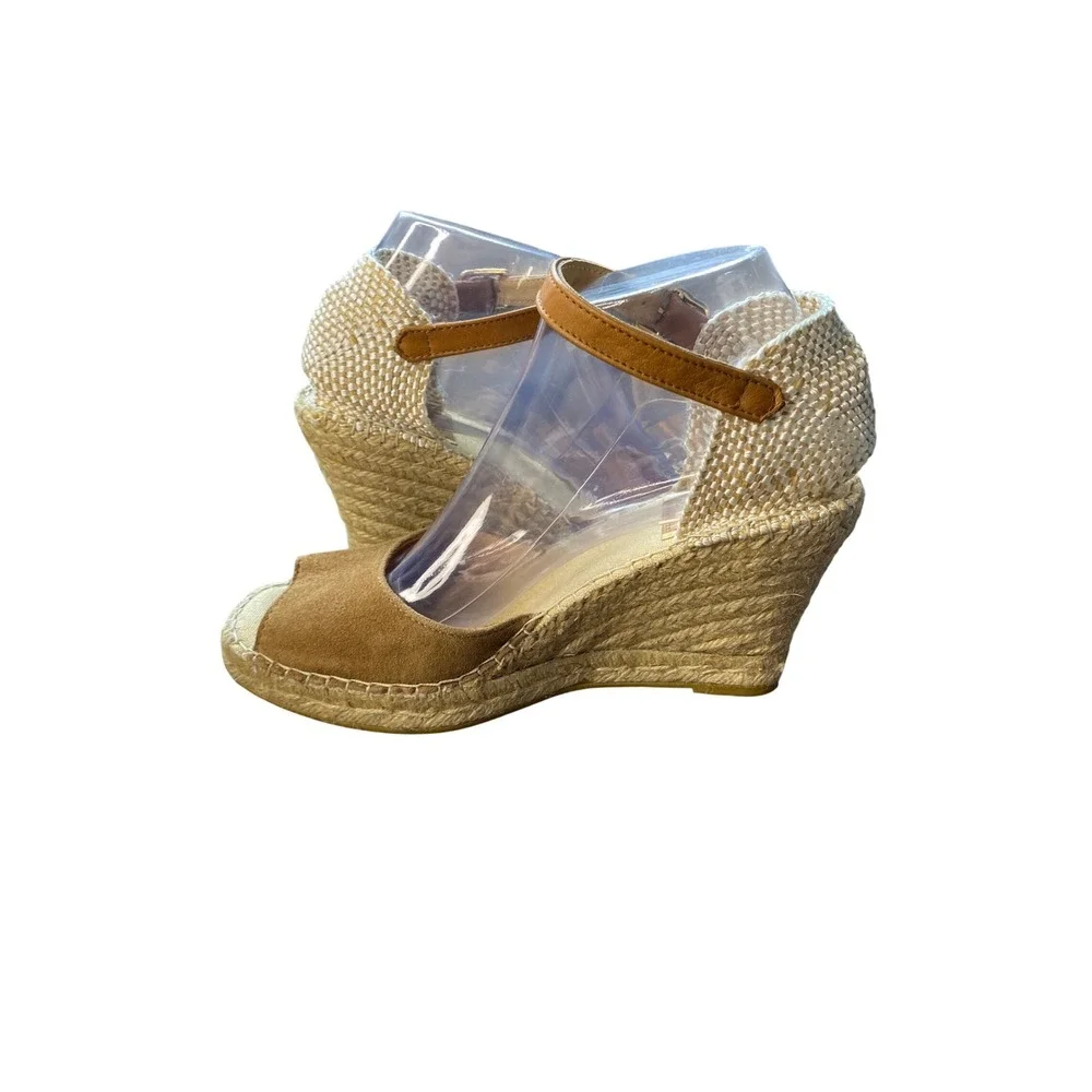 Vidorreta Tan Suede Peep Toe Espadrille Wedge Sandals Made‎ in Spain Size 38